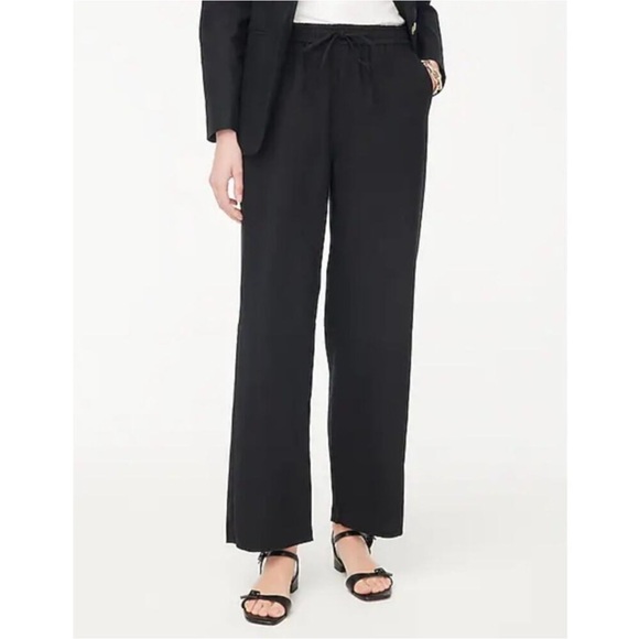 NWT JCrew Linen Blend Slim Wide Leg Drawstring Pants US Women's 14 - Picture 1 of 8